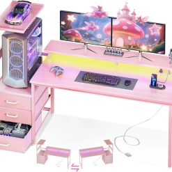Alternative view of Gaming Desk w/PC Showcase Stand, 59 Reversible, Elevated stand fits Lian Li O11, Hyte Y60. Triple drawers hide