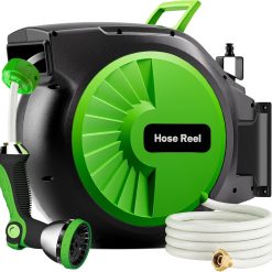 New Arrivals Garden Hose Reel 100FT x 1/2 in, Wall Mount Water Hose Reel for Outside with Auto Rewind
