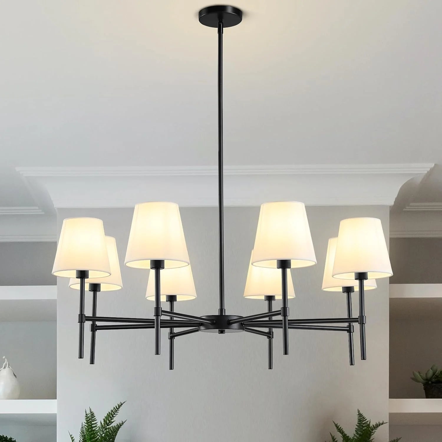 New Arrivals Dining Room Chandeliers Light, 5-Light Gold Modern Chandeliers Light Fixtures with White Fabric Shade - Image 6