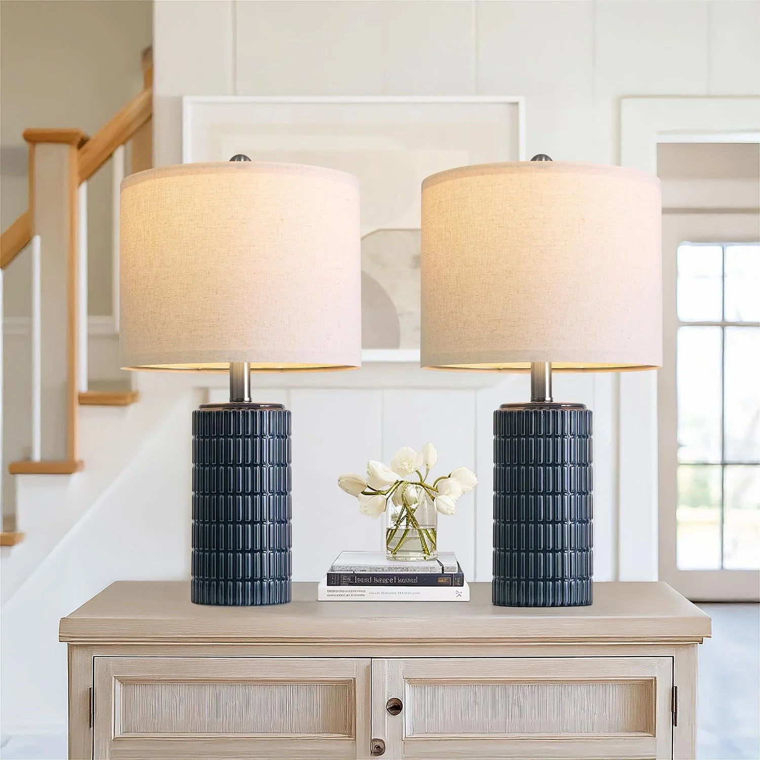 PoKat 20.75" Small Modern Ceramic Table Lamps Set of 2 bifanuoyard - Image 3