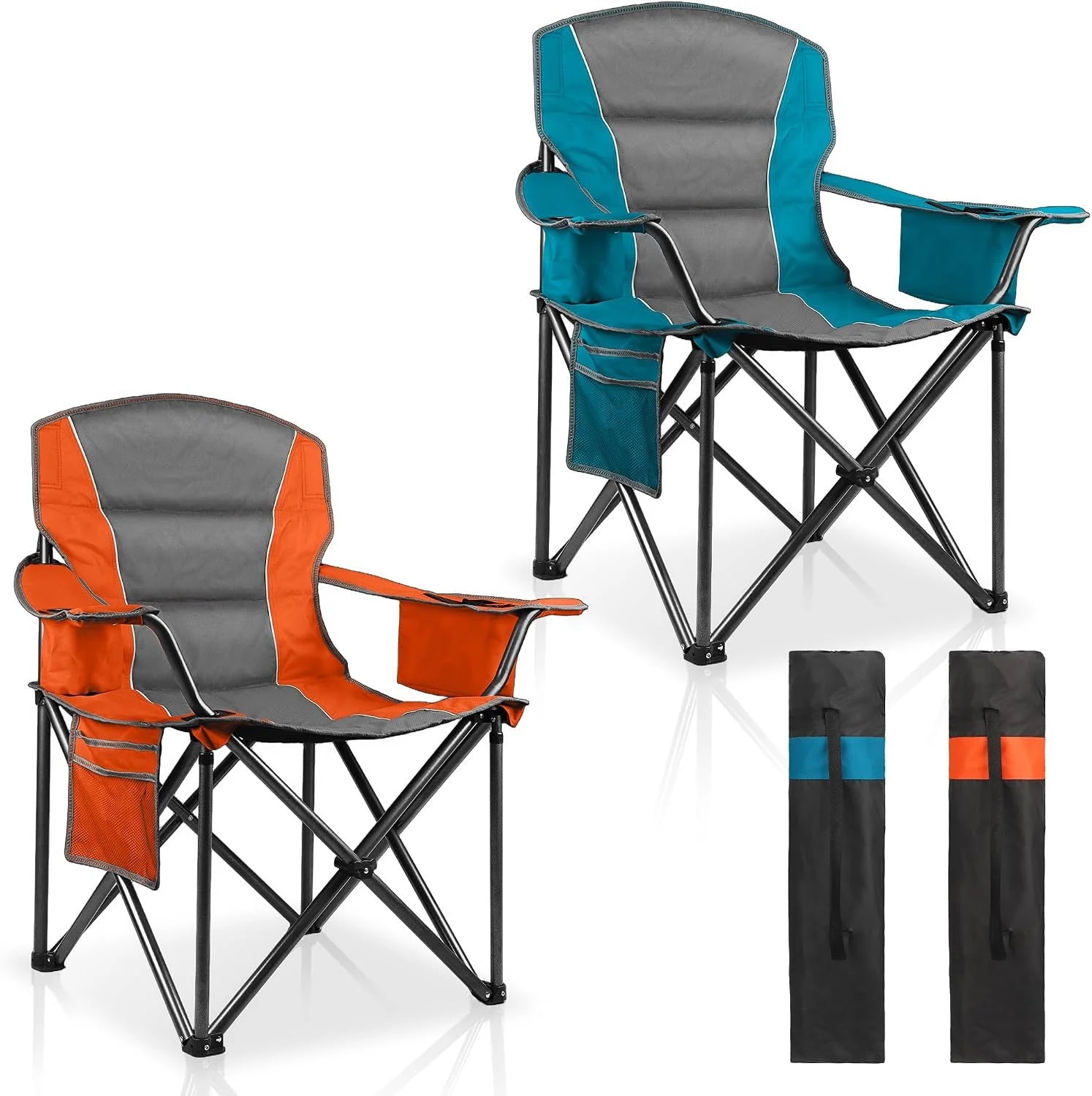 New Arrivals 2 Pack Padded Oversized Camping Chairs for Adults, Heavy Duty Support 400 Lbs, Folding Portable Lawn Chair - Image 11