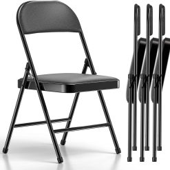 New Arrivals 4 Pack Folding Chairs, Fabric Dining Chair Set with Padded Cushion and Back