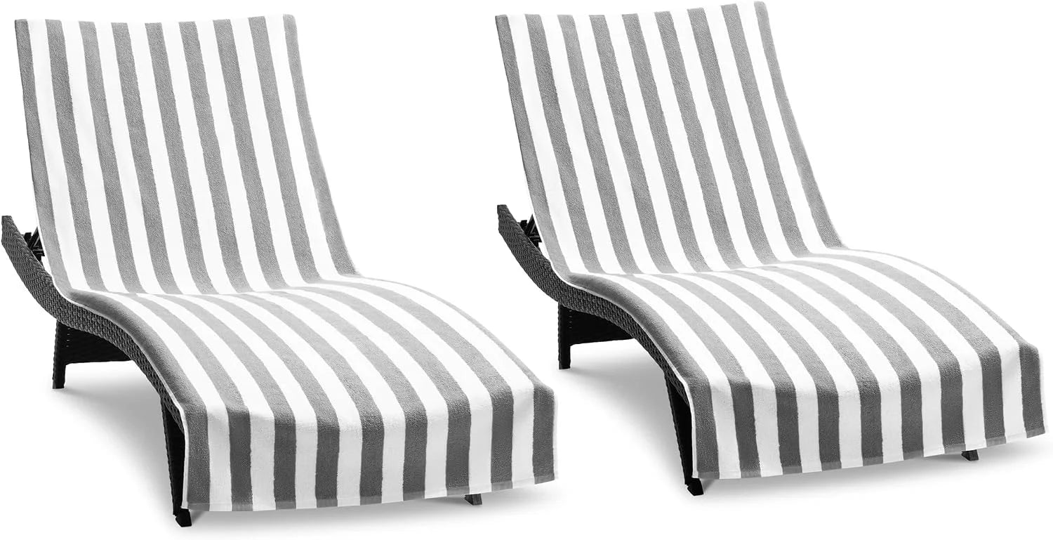 New Arrivals California Chaise Lounge Cover Towel with Pocket – Pack of 2 – Striped 100% Cotton Cabana Cover for Beach Pool – For Home Projects - Image 12