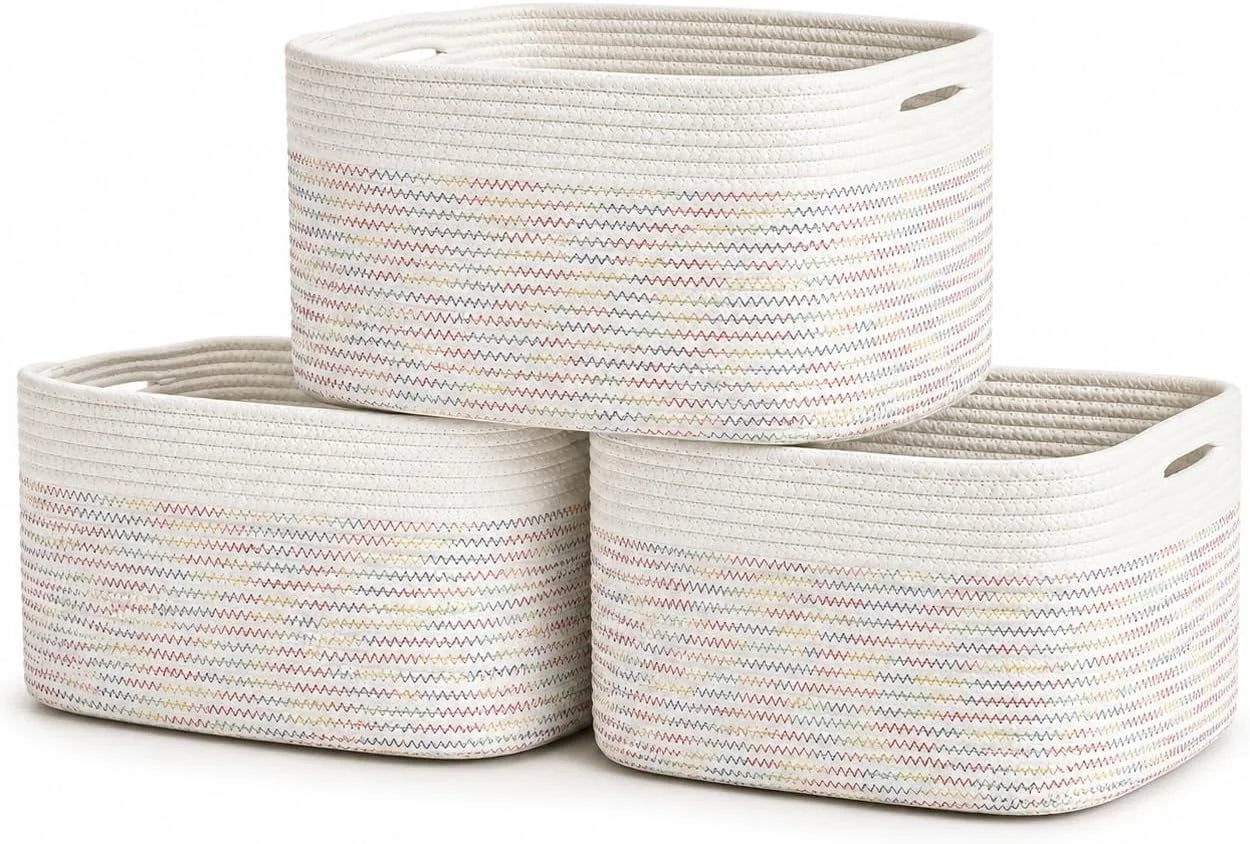 OrganiHaus Cotton Rope Baskets for Shelves, Set of 3, 15x9x10, Handwoven, a toy bin and organizer for towels bifanuoyard - Image 8