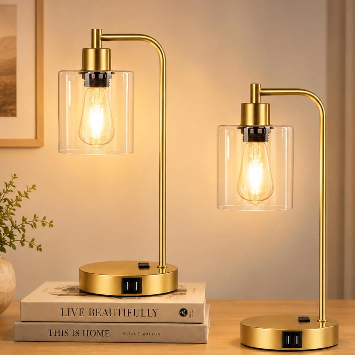 Set of 2 Industrial Touch Control Table Lamps with USB C+A Ports and AC Outlet, Dimmable, Bulb Included bifanuoyard - Image 7