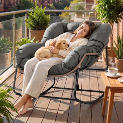 Alternative view of Bifanuo Oversized Egg Rocking Chair for Indoor/Outdoor – All-Weather Wicker Rattan Lounge Chair with Cushion