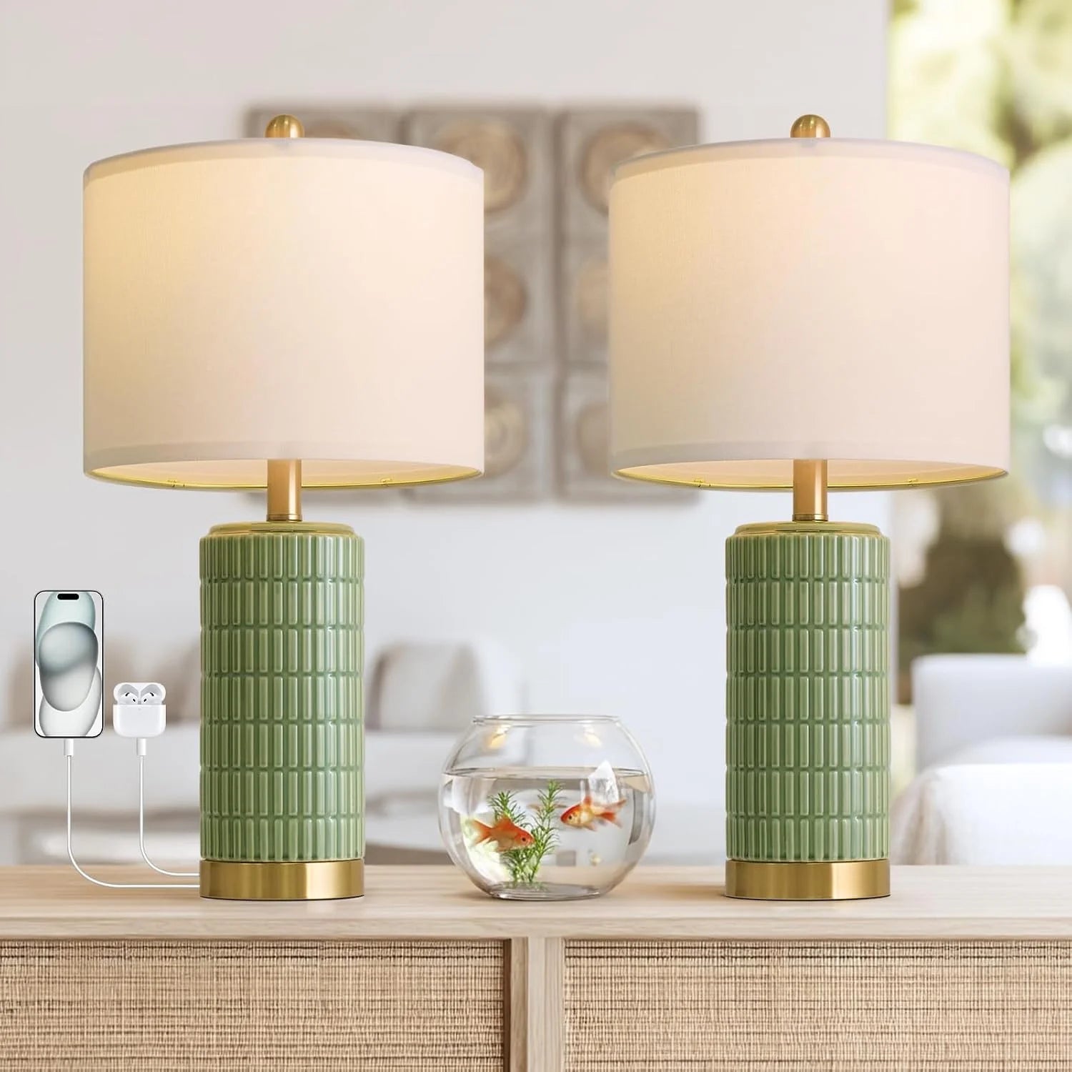 PoKat 20.75" Small Modern Ceramic Table Lamps Set of 2 bifanuoyard - Image 6