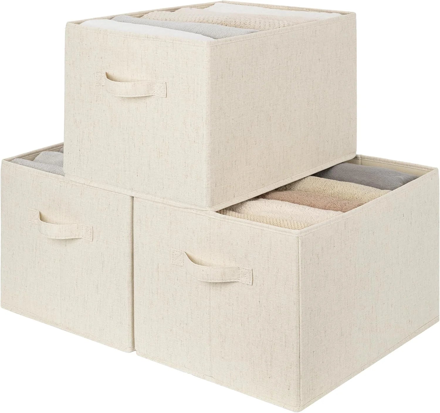 StorageWorks Fabric Storage Bins with Rope Handles, Beige, Extra Large, Collapsible Closet Storage Bins, Closet bifanuoyard - Image 23