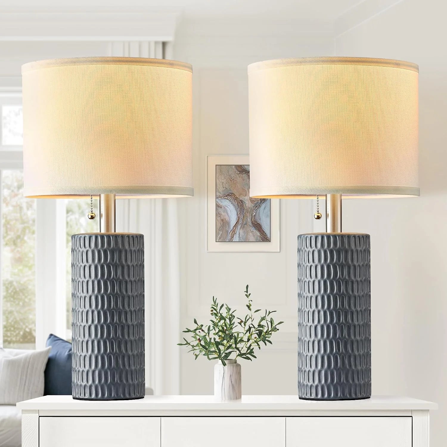 Reaketon 20.5 Modern Ceramic Table Lamps for Bedroom Set of 2, Farmhouse Table Lamp for Living Room Office Dorm bifanuoyard - Image 3