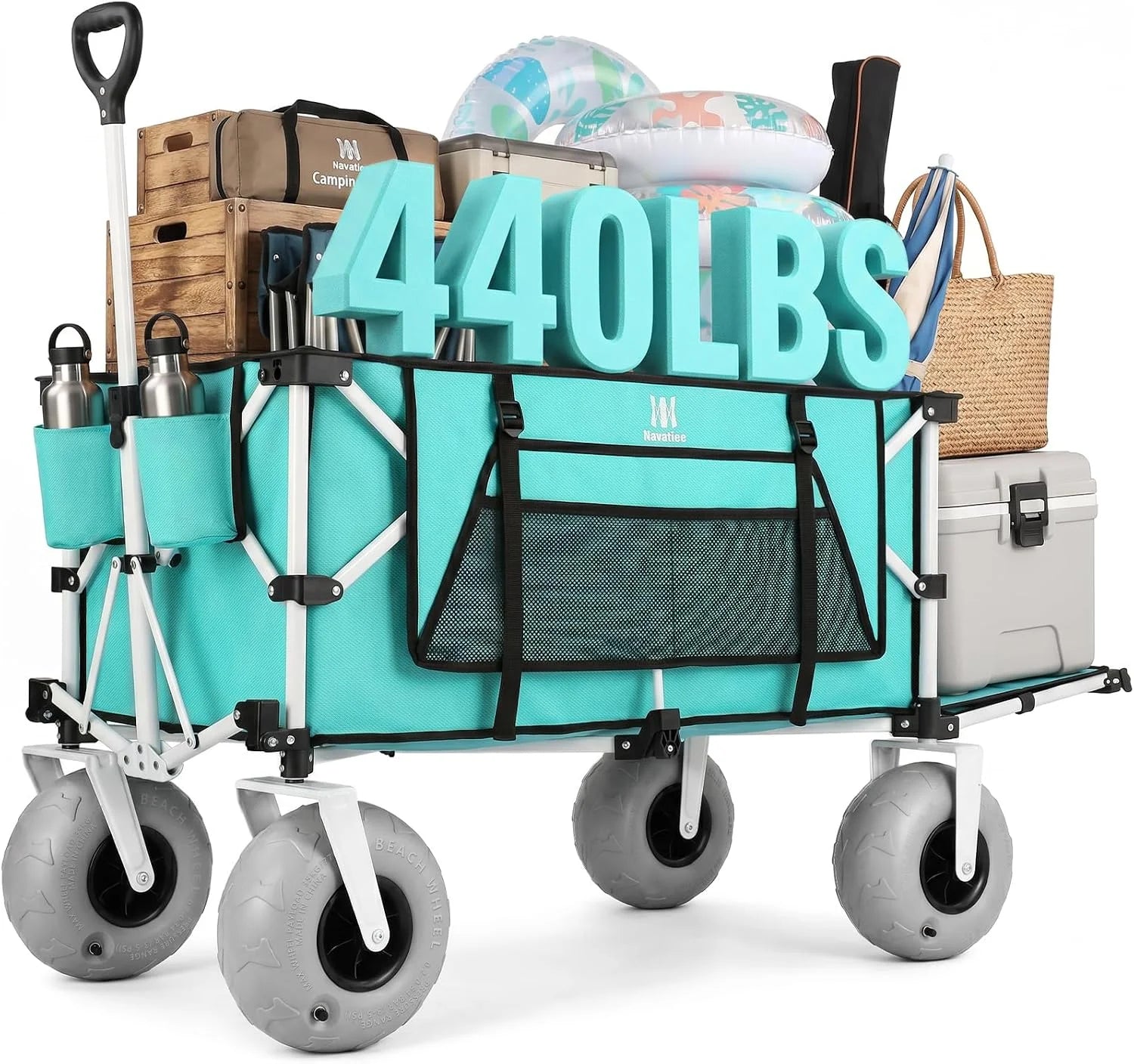 New Arrivals Navatiee 260L Beach Wagon with Extended Tailgate, 440lbs Heavy Duty Beach Cart with 9" Big Balloon Wheels for Sand