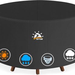 Zettum Round Patio Table Cover 48 Inch " 600D Outdoor Furniture Cover Round Waterproof