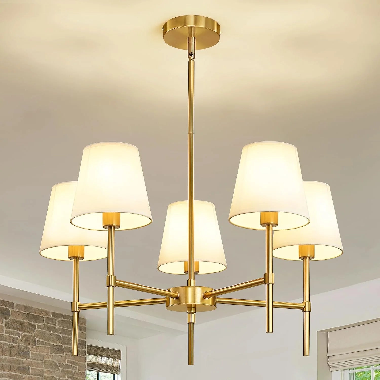 New Arrivals Dining Room Chandeliers Light, 5-Light Gold Modern Chandeliers Light Fixtures with White Fabric Shade - Image 5