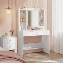 VASAGLE KAILYN Collection, Vanity Desk with Mirror and 9 LED Bulbs, Dressing Table with 9 Drawers bifanuoyard