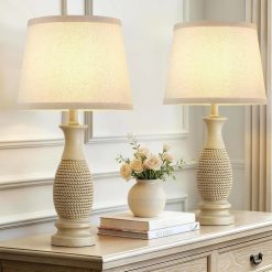 EJIAXIN Table Lamps Set of 2-21.6 Resin Farmhouse Bedside Lamps for Bedroom Living Room, Rotary Switch bifanuoyard