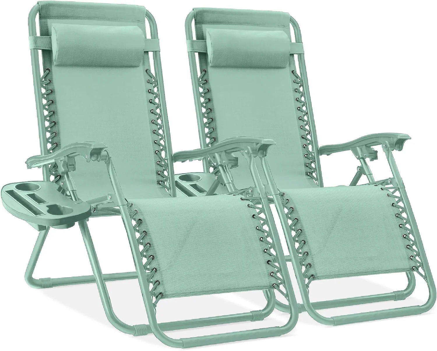 New Arrivals Choice Products Set of 2 Adjustable Steel Mesh Zero Gravity Lounge Chair Recliners w/Pillows and Cup Holder Trays - Image 9
