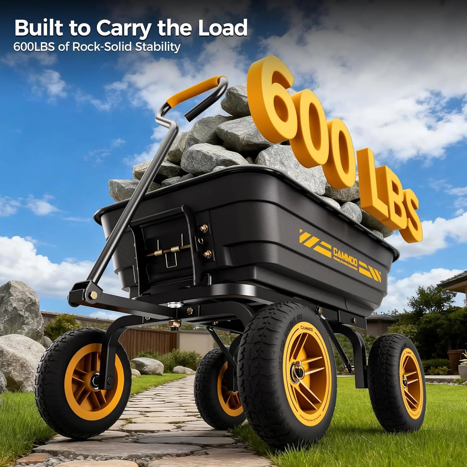 10-in NO-FLAT TIRES 600lb Heavy-Duty Garden Dump Cart 4 Cu.Ft. Utility Wagon with Quick-Release Dumping & Prime - Image 4