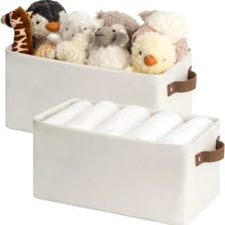 Alternative view of StorageWorks Fabric Narrow Storage Bins, Khaki and Beige Stripes, 2-Pack, With Metal Frame, Sturdy Structure bifanuoyard
