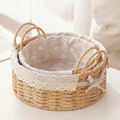 Small Wicker Woven Storage Baskets for Organizng with Liners, Set of 3, Braided Paper Rope, Decorative Cute bifanuoyard