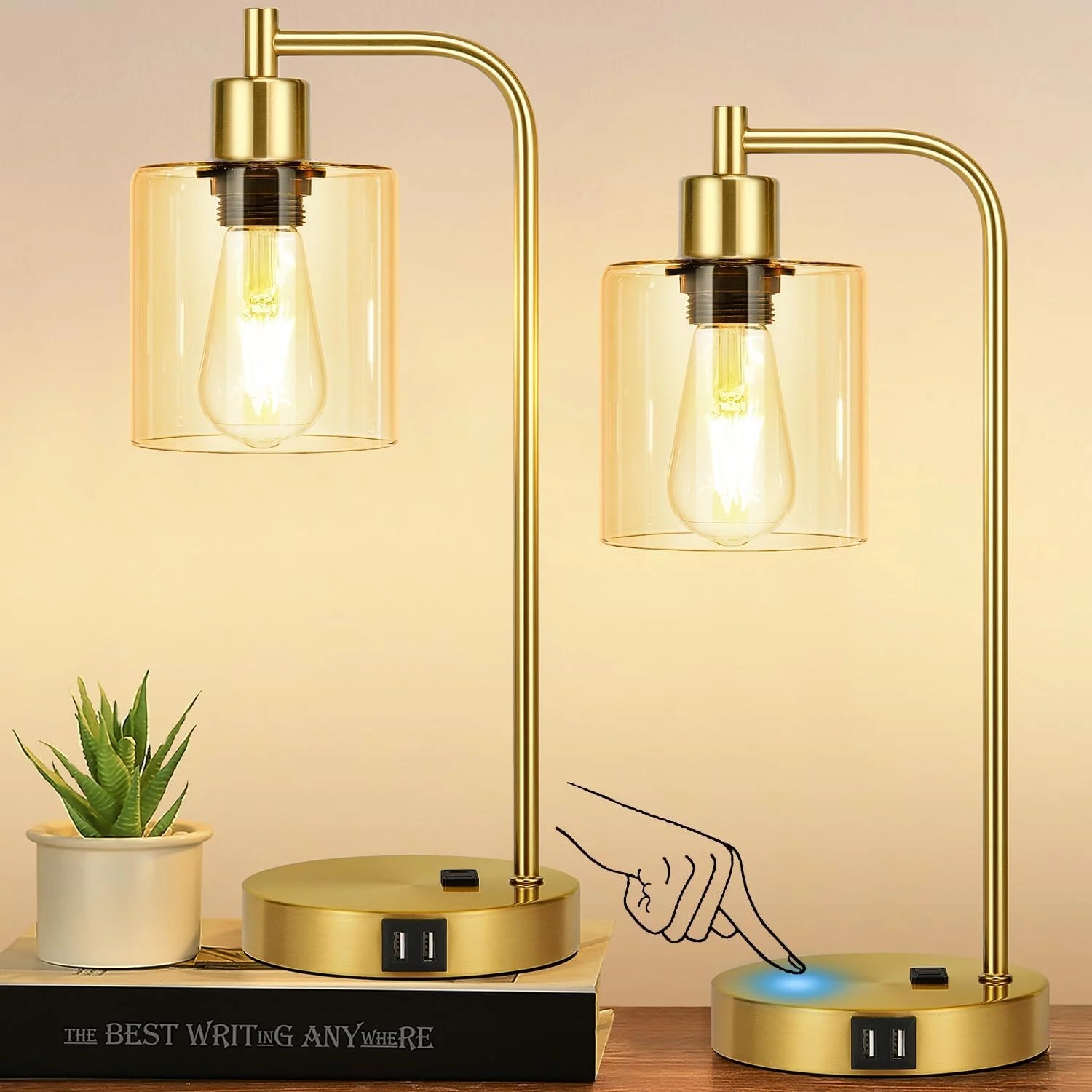 Set of 2 Industrial Touch Control Table Lamps with USB C+A Ports and AC Outlet, Dimmable, Bulb Included bifanuoyard - Image 11
