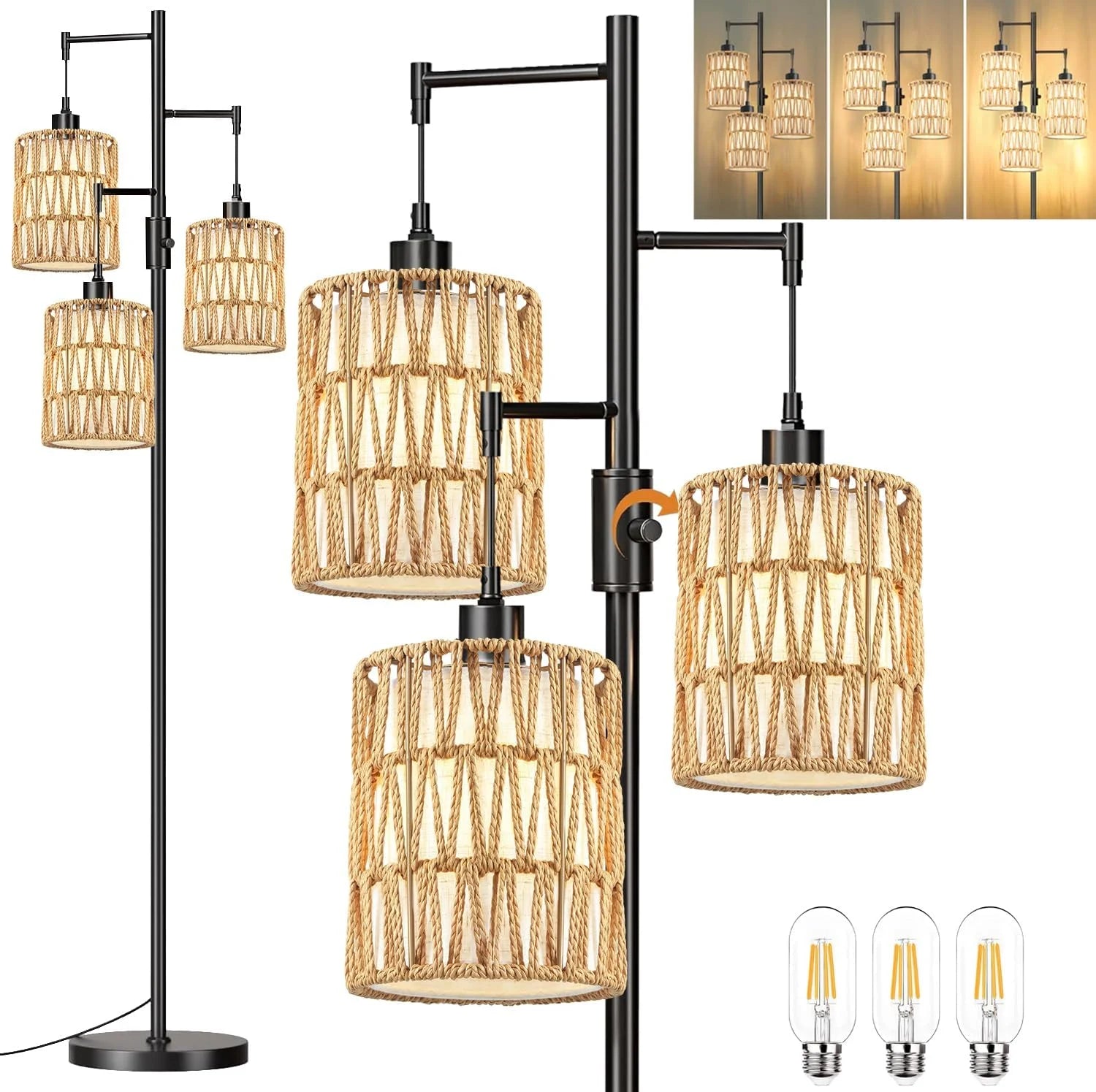 ZECOXOL Vintage Floor Lamp for Living Room Bedroom-3 Light Glass Floor Lamp with Three Led Bulb bifanuoyard - Image 2