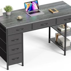 Huuger Computer Desk with 6 Drawers, Office Desk with Shelves, 47inch bifanuoyard
