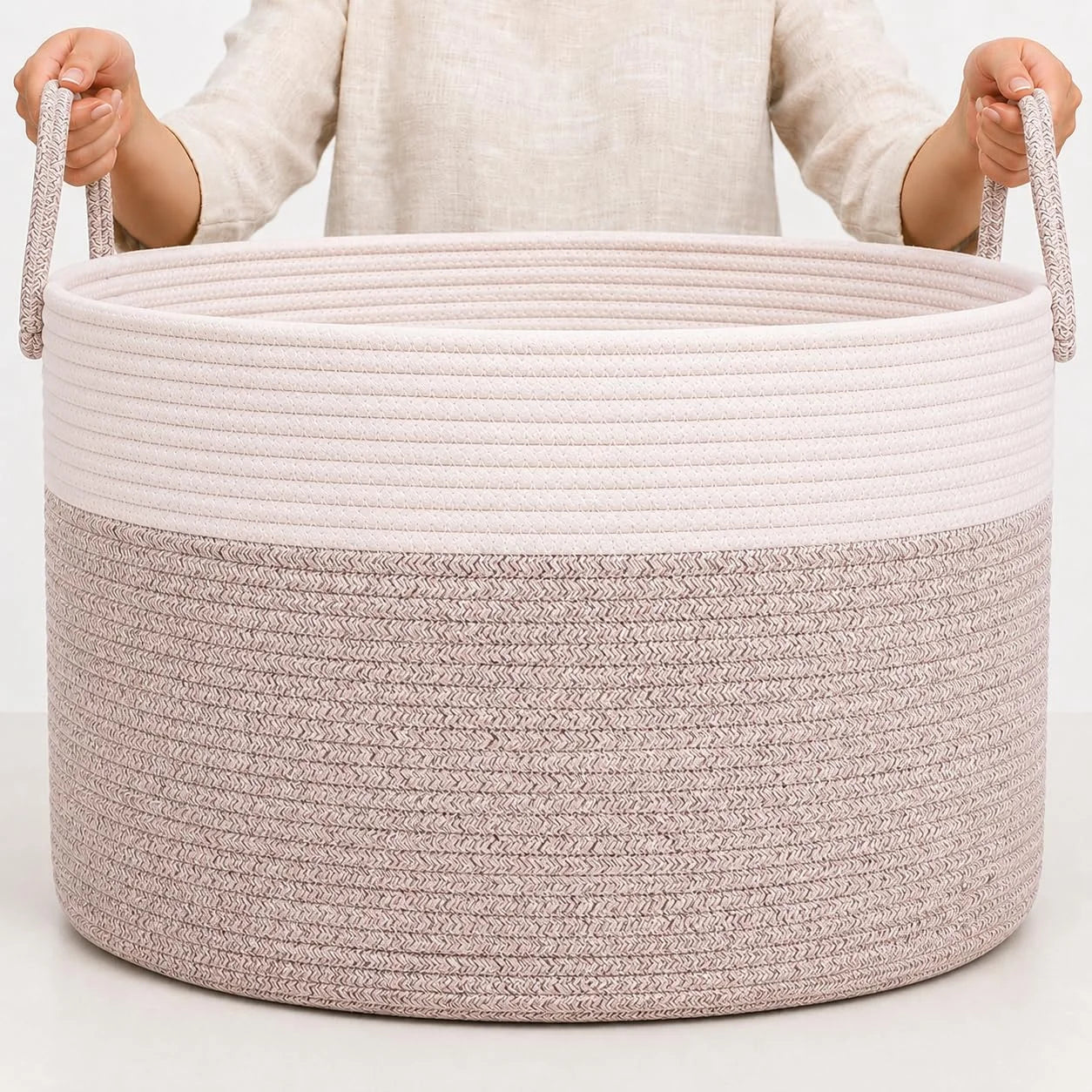 OrganiHaus Round Toy Basket & Blanket Basket, Cotton Rope 20×13, Full Honey, Round Cotton Rope Basket, 20×13 bifanuoyard - Image 11