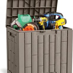 New Arrivals OAK Outdoor Storage Box, 31 Gallon Deck Box Indoor and Outdoor Use, Waterproof Resin Storage Bin for Package Delivery