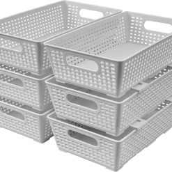 New Arrivals Woven Plastic Basket, Storage Bins for Cabinet, Closet, Shelf