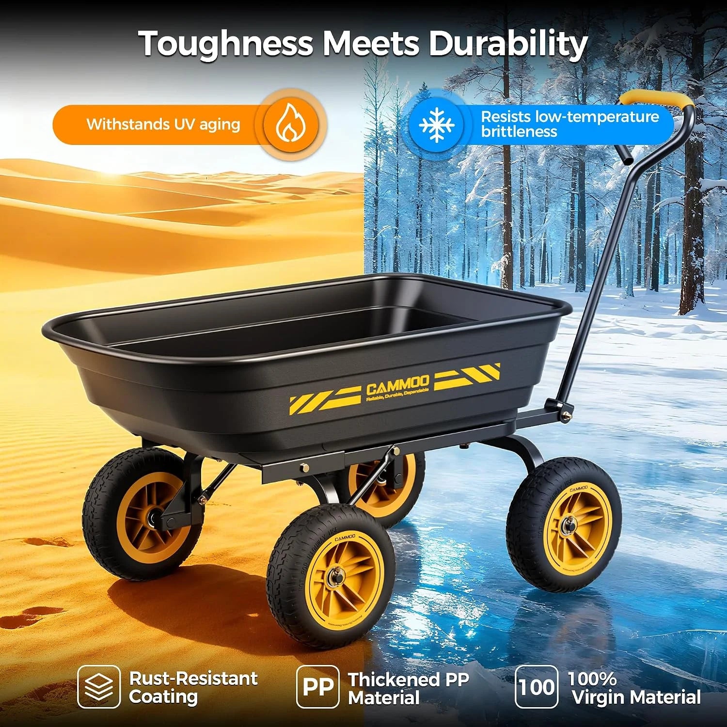 10-in NO-FLAT TIRES 600lb Heavy-Duty Garden Dump Cart 4 Cu.Ft. Utility Wagon with Quick-Release Dumping & Prime - Image 6