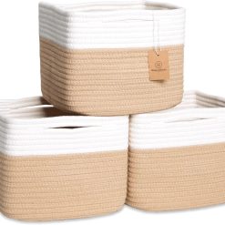 NaturalCozy Storage Cubes 9”x9”x7”Cotton Rope Woven Baskets for Organizing 3-Pack, 9 Inch Cube Storage Bin, Small bifanuoyard