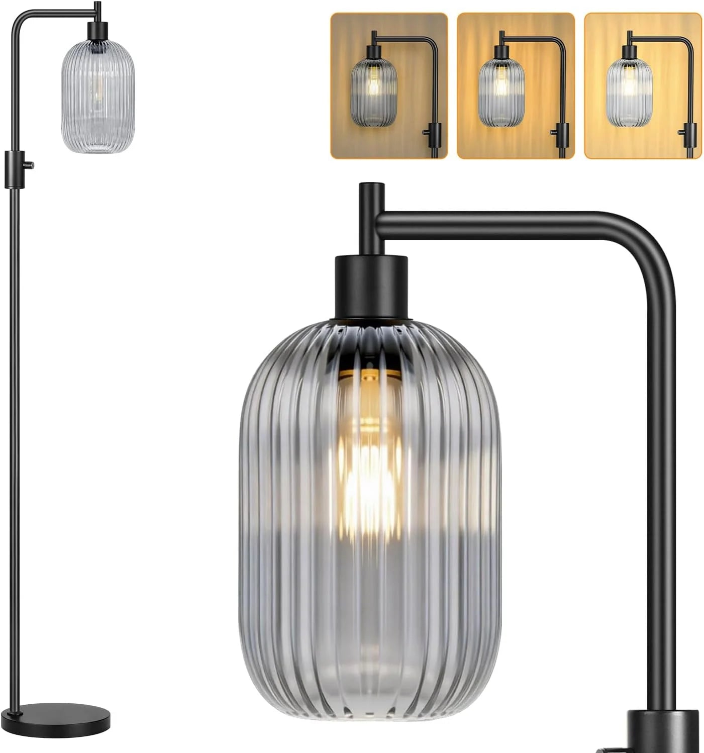 Dimmable Floor Lamp for Living Room with Clear Glass Lampshade, Bulb Included, 900LM, Arc Standing Tall Lamp for Bedroom bifanuoyard - Image 17