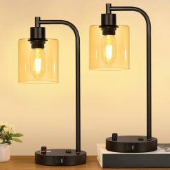 Alternative view of Lynnoland Set of 2 Industrial Table Lamps with 2 USB, Dimmable, Bulb Included bifanuoyard