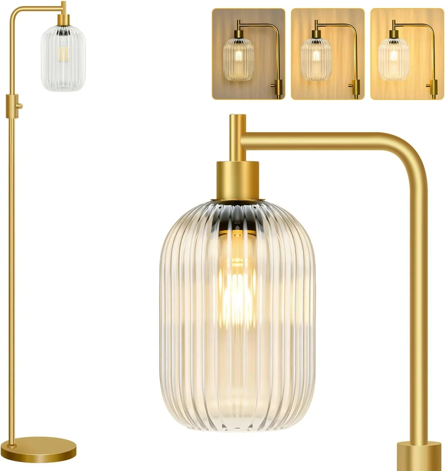 Dimmable Floor Lamp for Living Room with Clear Glass Lampshade, Bulb Included, 900LM, Arc Standing Tall Lamp for Bedroom bifanuoyard - Image 2