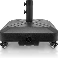 New Arrivals RAOKUKH Patio Umbrella Base Heavy Duty with Wheels Square Market Stand for Outdoor 4 Locks 2 Knobs 125lb Capacity, Black