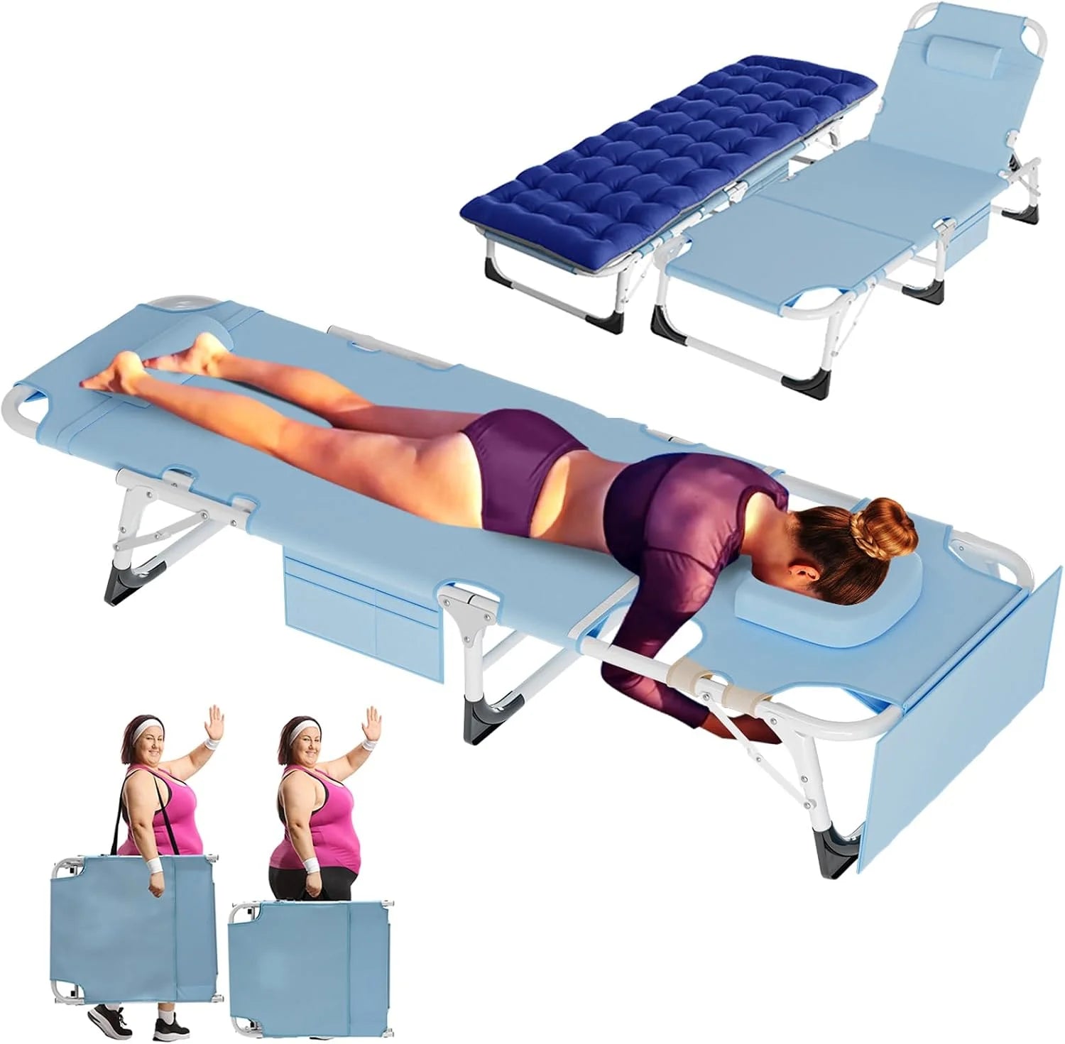 New Arrivals Heavy Duty Tanning Chair, Outdoor 5-Position Folding Chaise Lounge Chair with Pad, Portable Beach Lounge Chair - Image 2