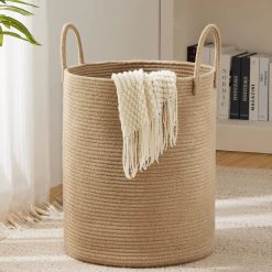 YOUDENOVA Jute Rope Laundry Hamper Basket, 58L Blanket Basket for Nursery, Large Woven Laundry Hamper with Sturdy bifanuoyard