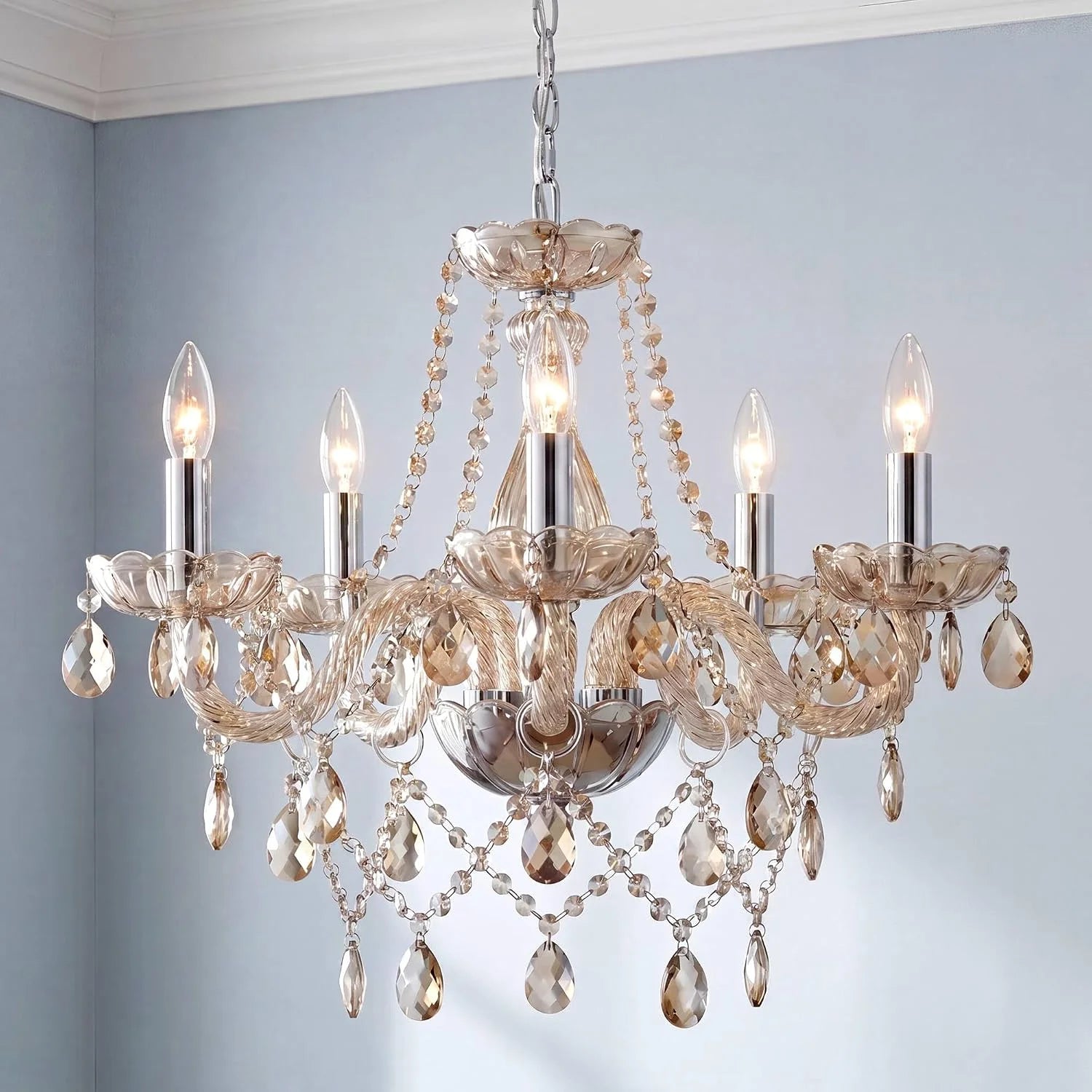 Mossi 5 Light Modern Contemporary Elegant K9 Crystal Glass Chandelier Pendant Ceiling Lighting Fixture - Image 4
