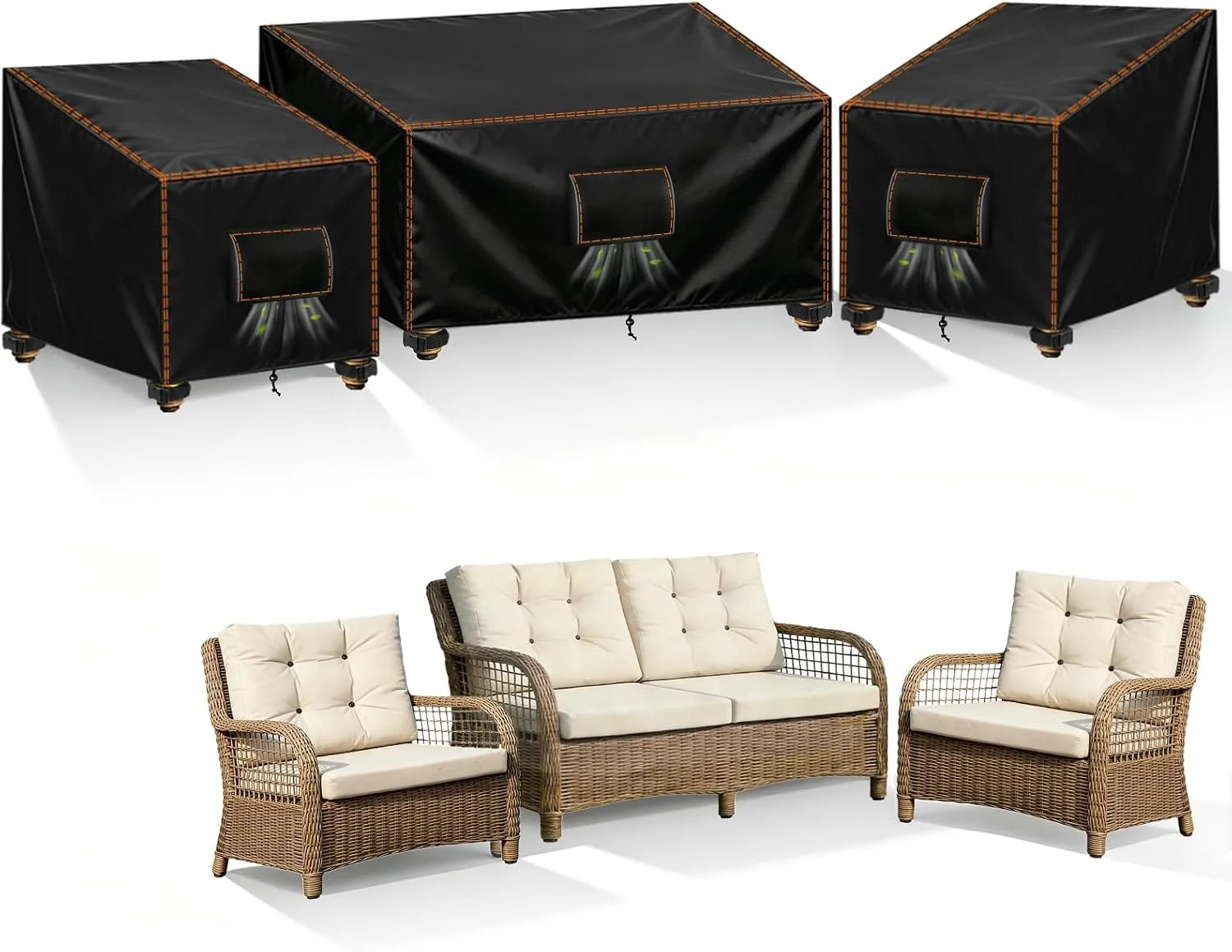 New Arrivals SUNICO Patio Furniture Covers Sets 3 PCS Waterproof Outdoor,X-Large,Black