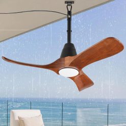 Alternative view of New Arrivals 3 Blades Wood Outdoor Ceiling Fan with Light for Patios, Farmhouse Rustic Ceiling Fans with Lights