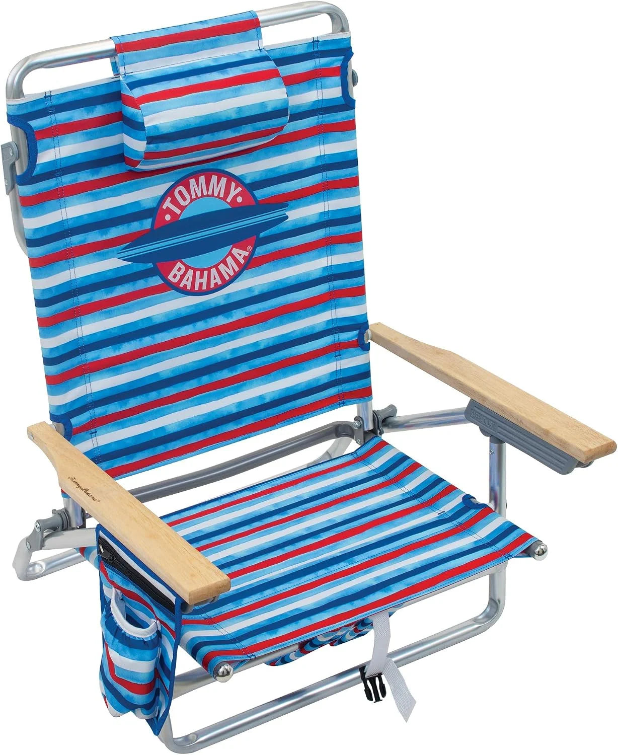 New Arrivals Bahama 5-Position Classic Lay Flat Folding Backpack Beach Chair, Polyester, Navy - Image 2