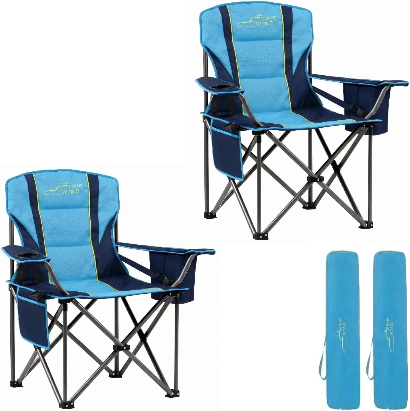 FAIR WIND 2 Pack Fully Padded Oversized Camping Chair Heavy Duty Lawn Chair Set with Adjustable Lumbar Support bifanuoyard - Image 6