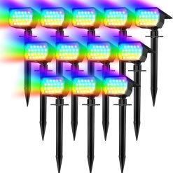 Solar Spot Lights Outdoor Waterproof IP65, 12 Pack Landscape Spotlights with 46 LEDs, 3 Modes Auto On/Off Solar