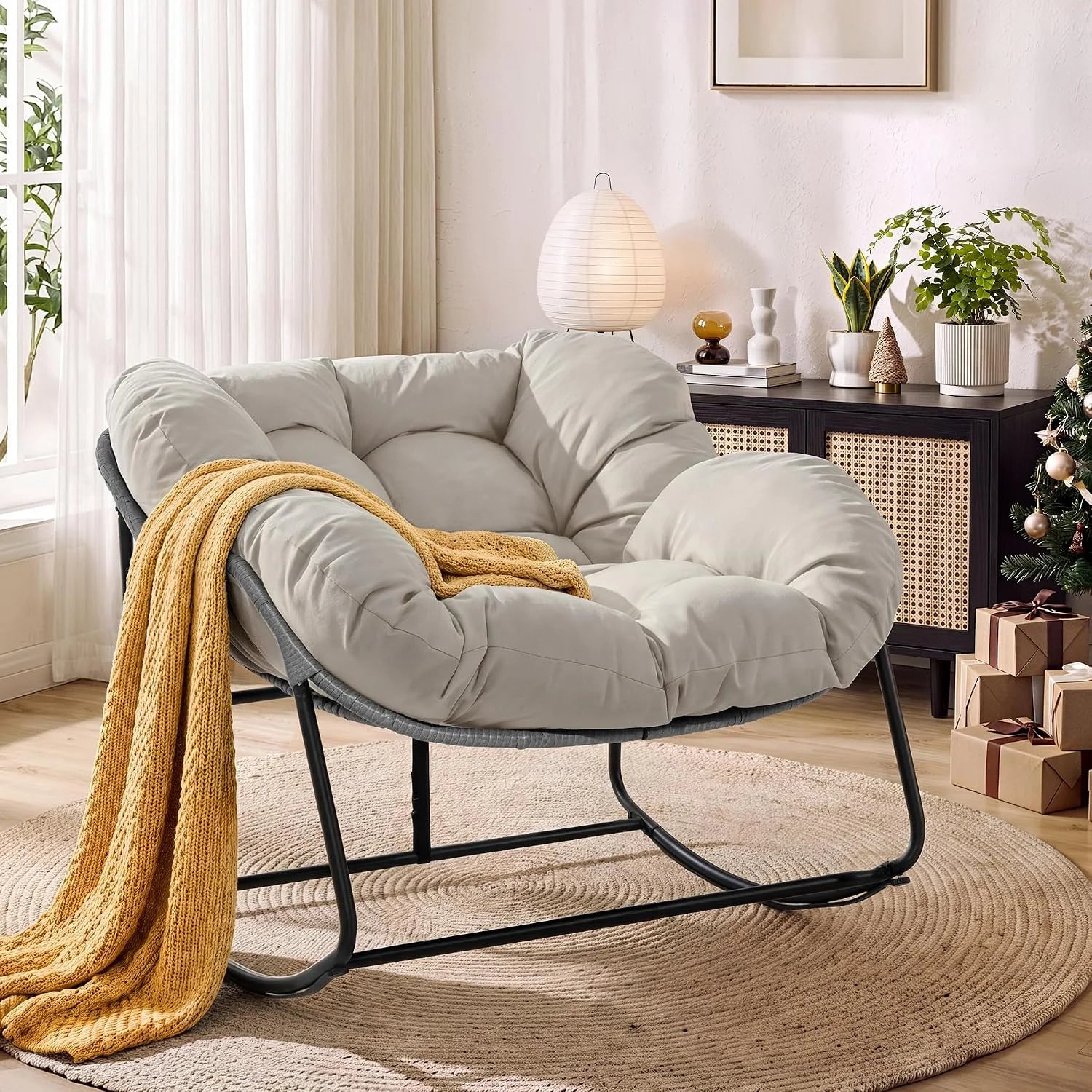 Bifanuo Oversized Egg Rocking Chair for Indoor/Outdoor – All-Weather Wicker Rattan Lounge Chair with Cushion - Image 5