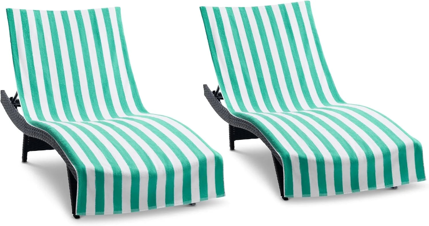 New Arrivals California Chaise Lounge Cover Towel with Pocket – Pack of 2 – Striped 100% Cotton Cabana Cover for Beach Pool – For Home Projects - Image 7