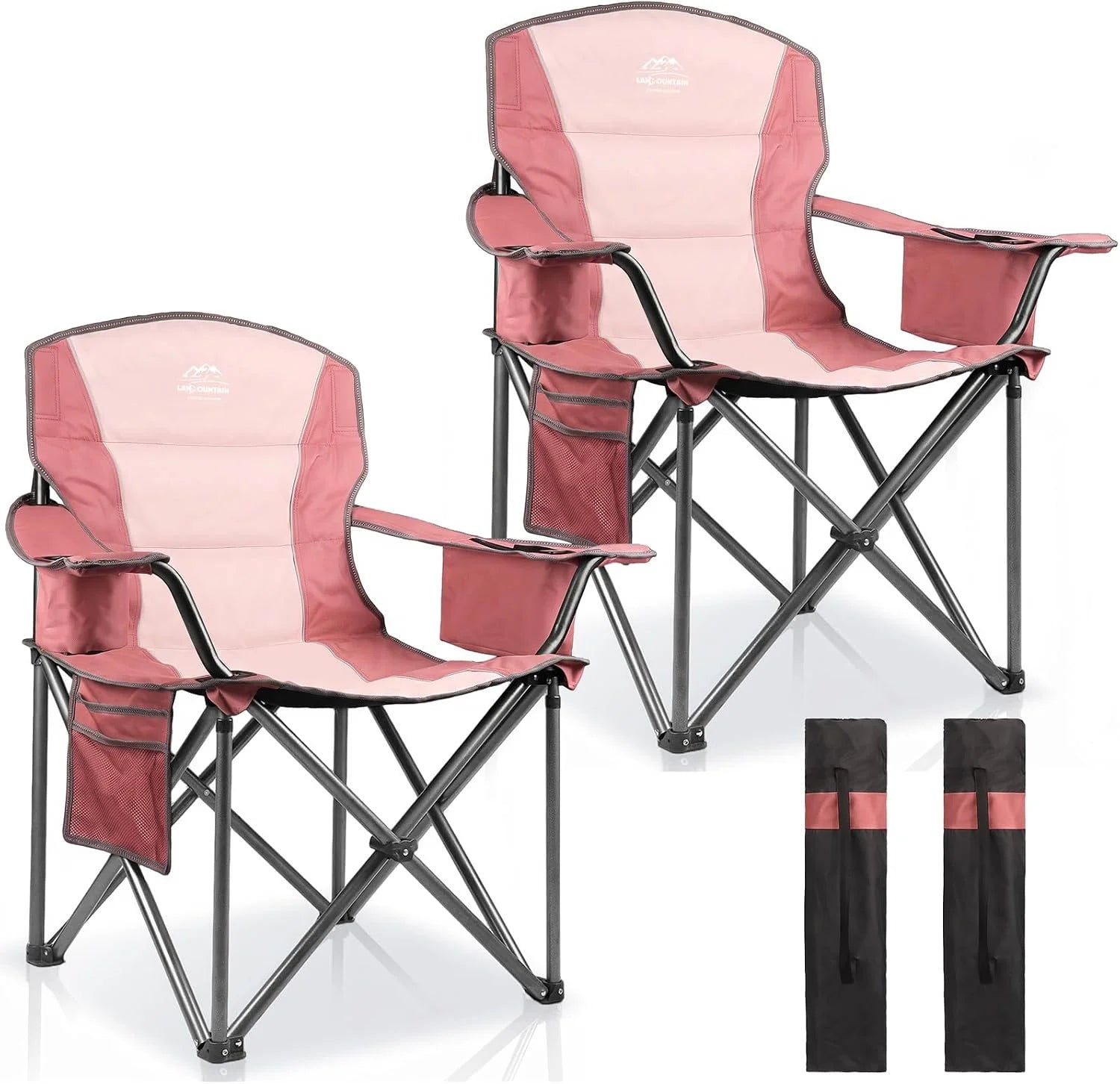 New Arrivals 2 Pack Padded Oversized Camping Chairs for Adults, Heavy Duty Support 400 Lbs, Folding Portable Lawn Chair - Image 9