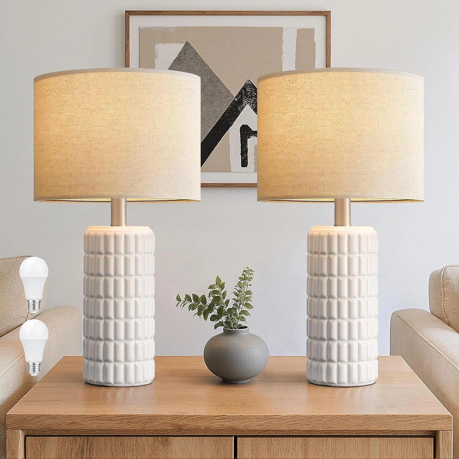 New Arrivals 23 Modern Ceramic Table Lamps Set of 2, Farmhouse Bedside Night Stands Lamp for Bedroom - Image 3