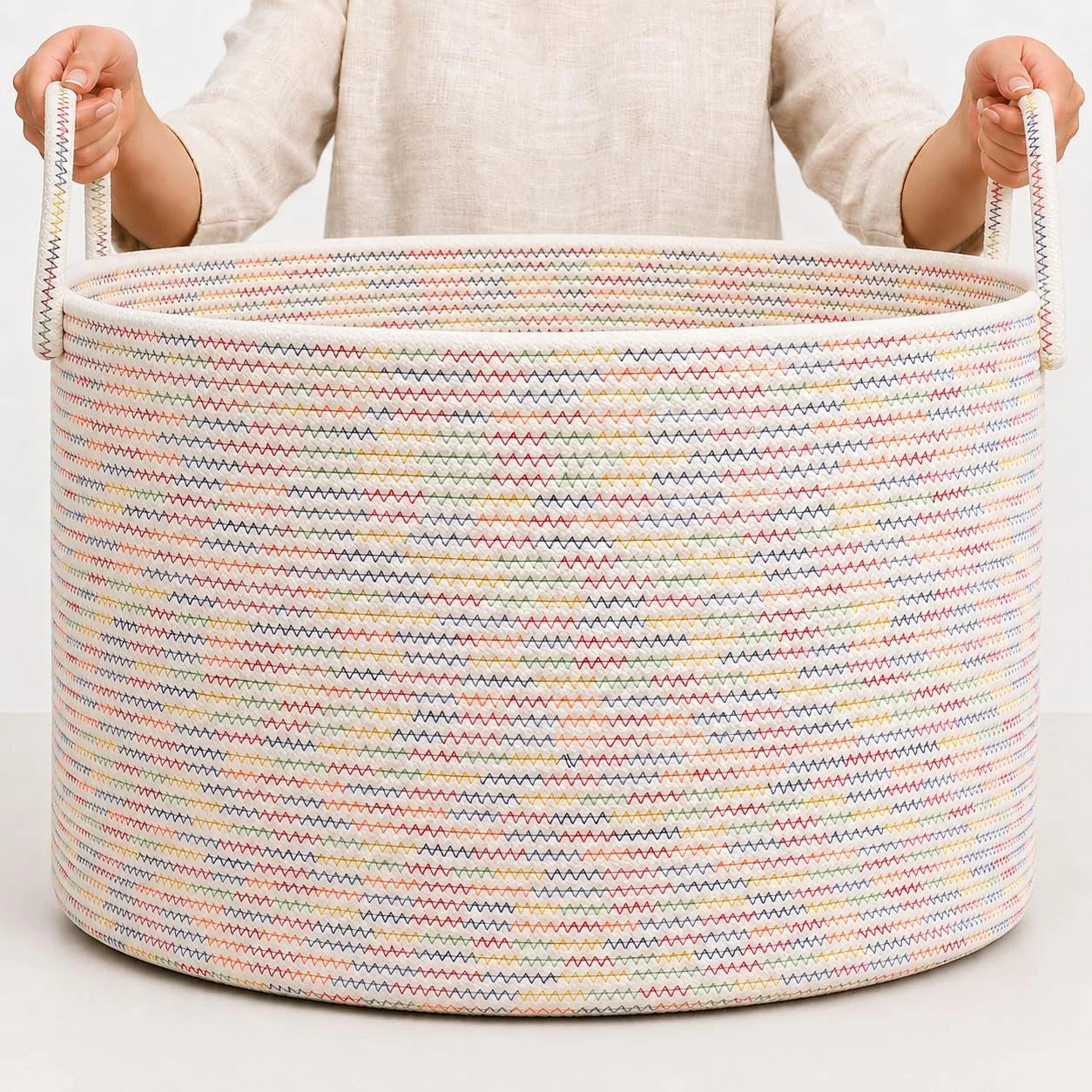 OrganiHaus Round Toy Basket & Blanket Basket, Cotton Rope 20×13, Full Honey, Round Cotton Rope Basket, 20×13 bifanuoyard - Image 15