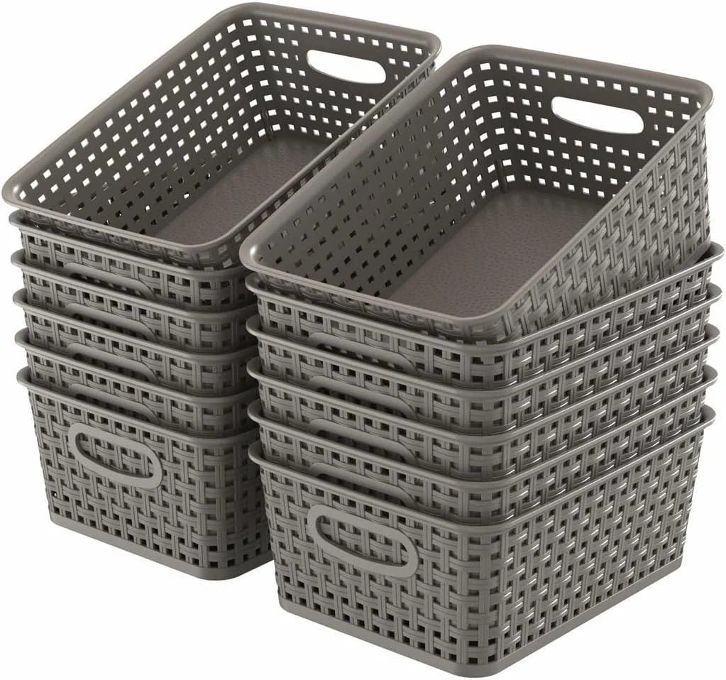 New Arrivals Organizer Baskets, Grey 6-Pack Plastic Woven Baskets, 10.1 x 7.55 x 4.1 - Image 13