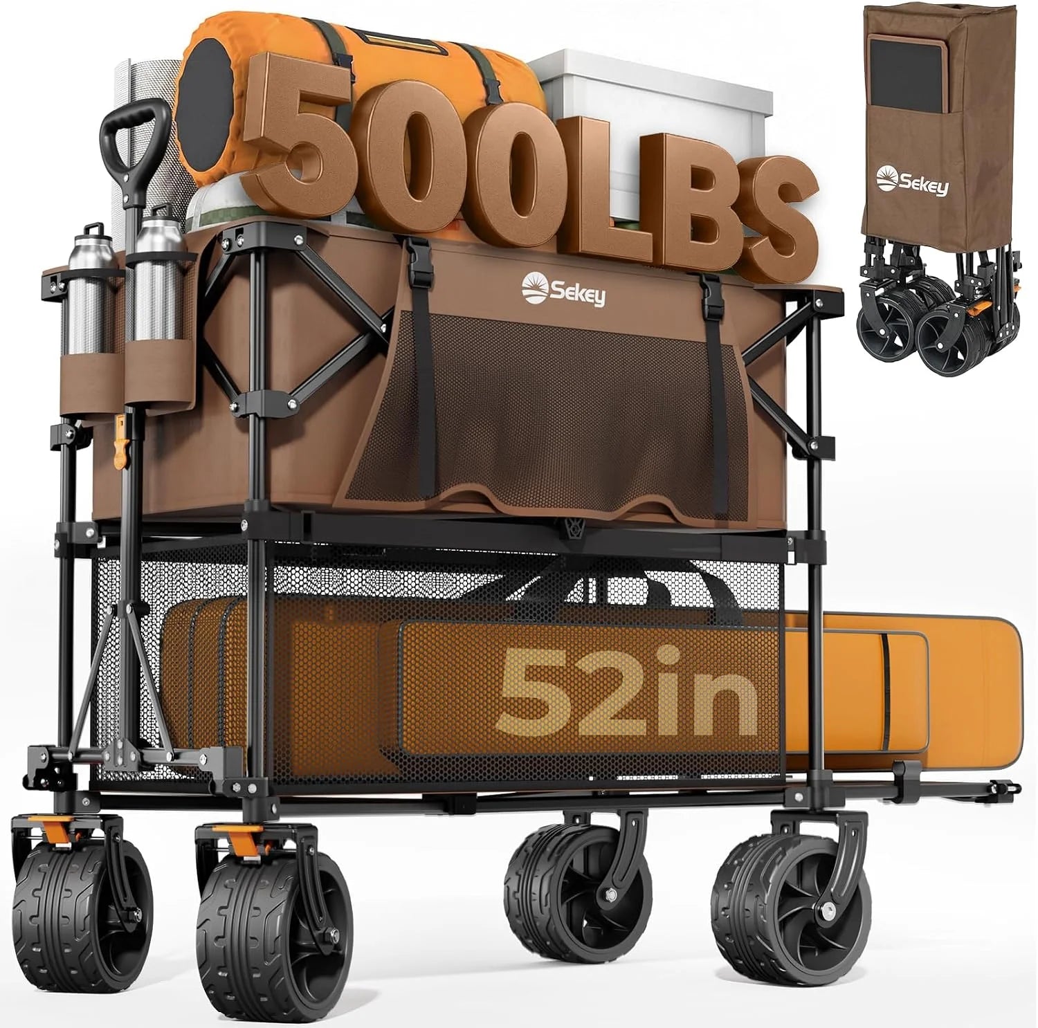 Sekey Double Decker Wagon, 500LBS Heavy Duty Collapsible Utility Cart with 400L Capacity & Extended Lower Shelf - Image 7