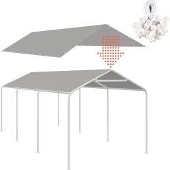 New Arrivals 10 x 20 Ft Carport Replacement Canopy Cover Garage Top Tent Shelter Tarp with Free 44 Ball Bungee Cords